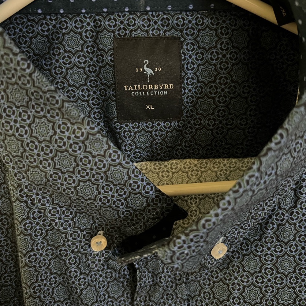 Tailorbyrd Blue Casual Button Down Shirt with Intricate Design
